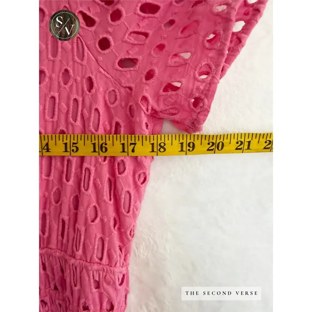Anthropologie The Somerset Pink Maxi Dress Eyelet Wedding Guest Size Large - Picture 8 of 11